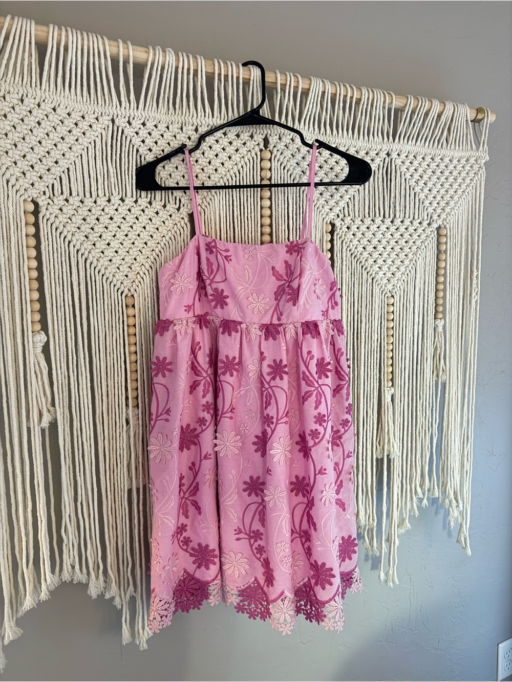 Girls Pink Floral Embroidered Sundress